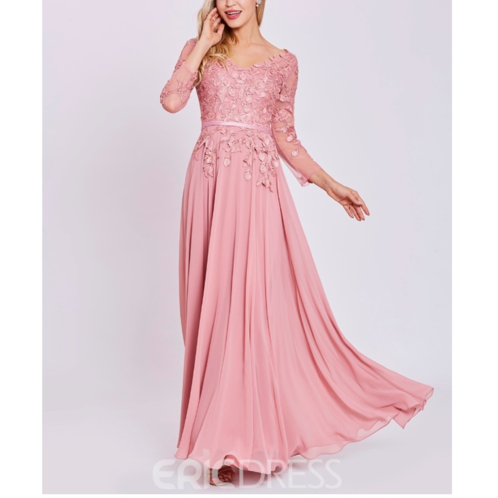 V Neck Long Sleeves Appliques A Line Prom Dress